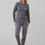 NOI DI NOTTE Pigiama Lungo Donna Cotone e Pile Invernale ART. FA009333 XS / Grigio