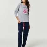 Pigiama lungo caldo cotone donna do not disturb Grigio | Pompea
