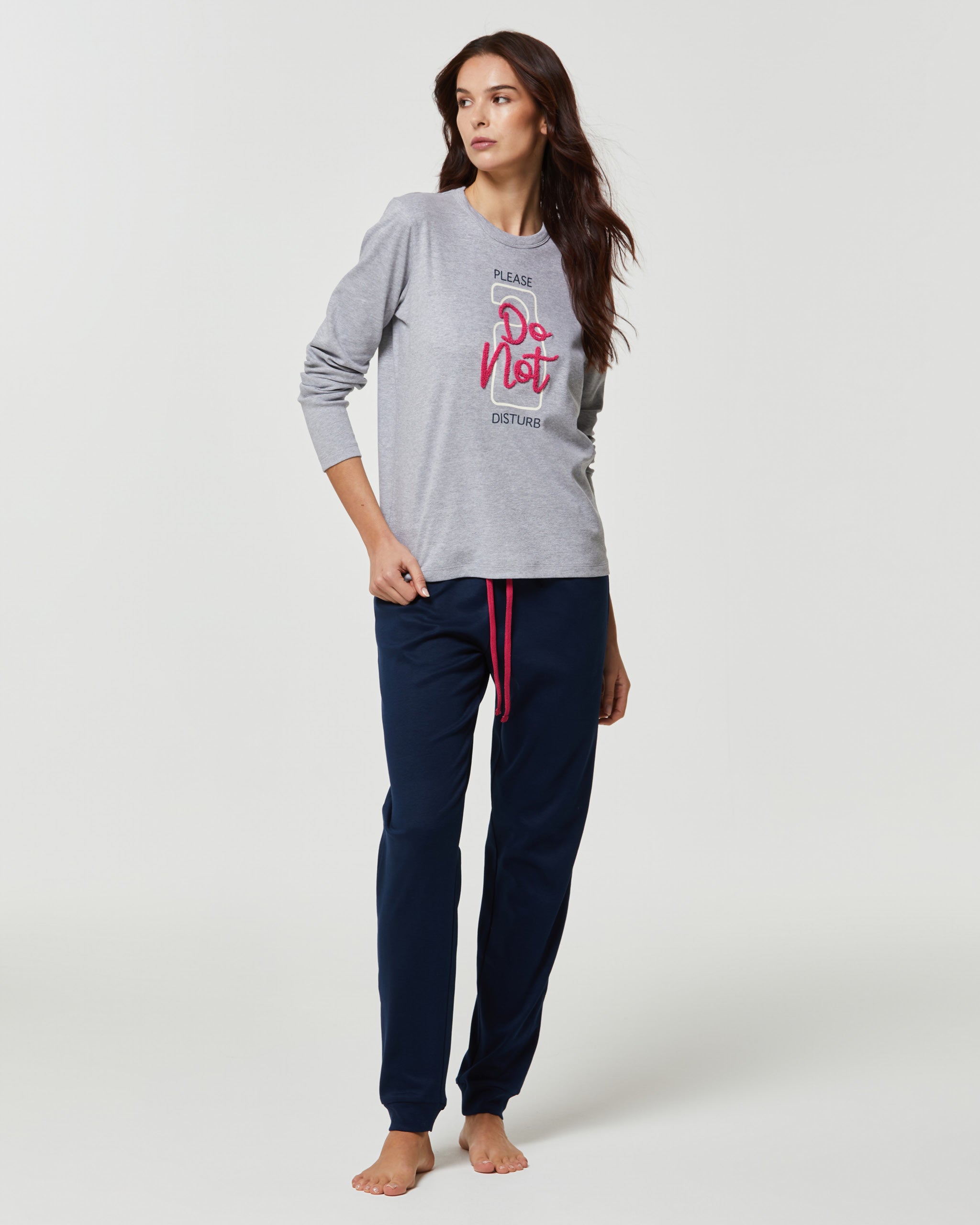 pigiama-lungo-donna-635kcw-1.jpg Pigiama lungo caldo cotone donna do not disturb Grigio | Pompea - immagine 1