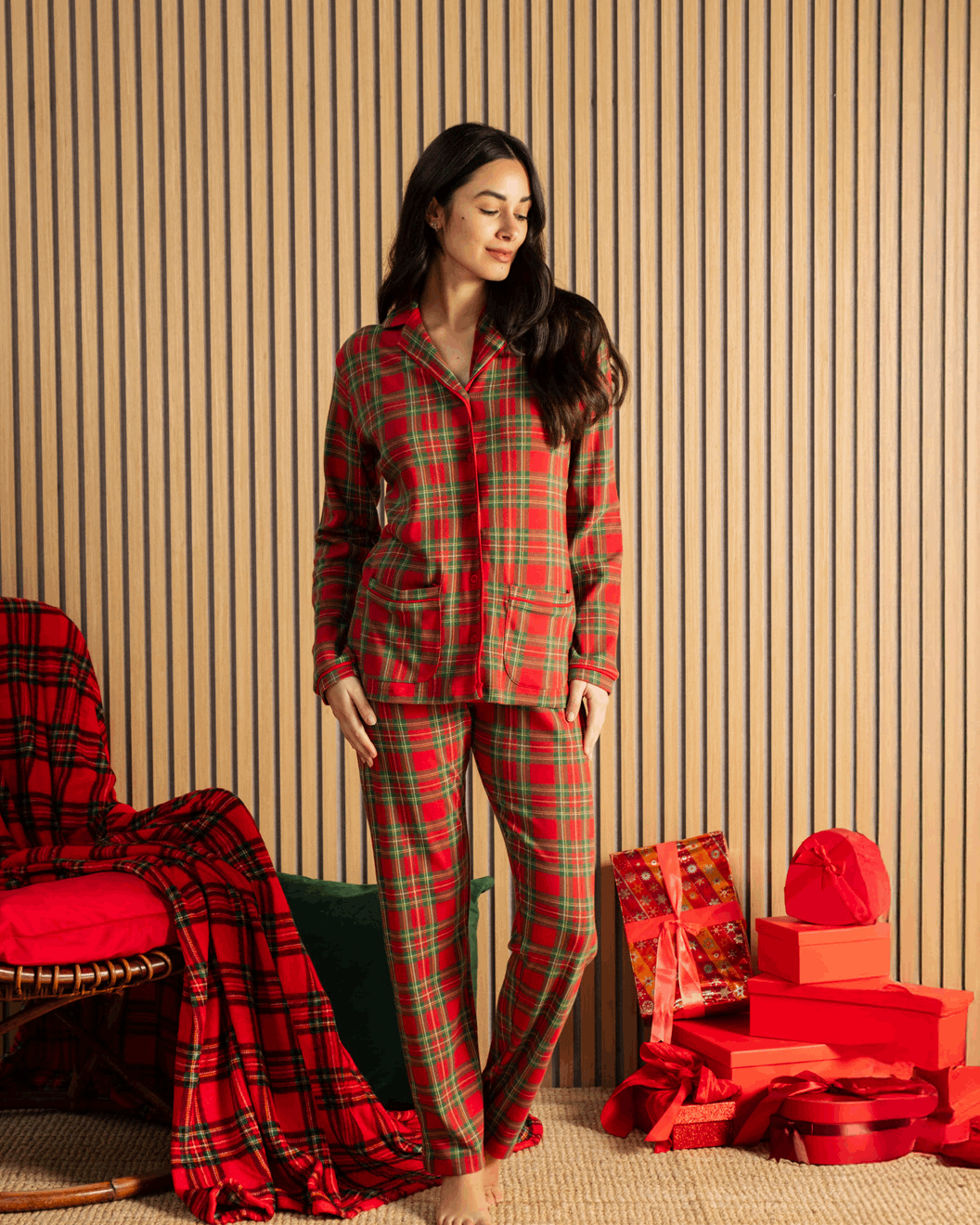 pigiama-natalizio-donna-970znn.png Pigiama Natalizio Kissimo Biancaluna Family coordinato Uomo Donna Bimbo Bimba art Tartan - immagine 1
