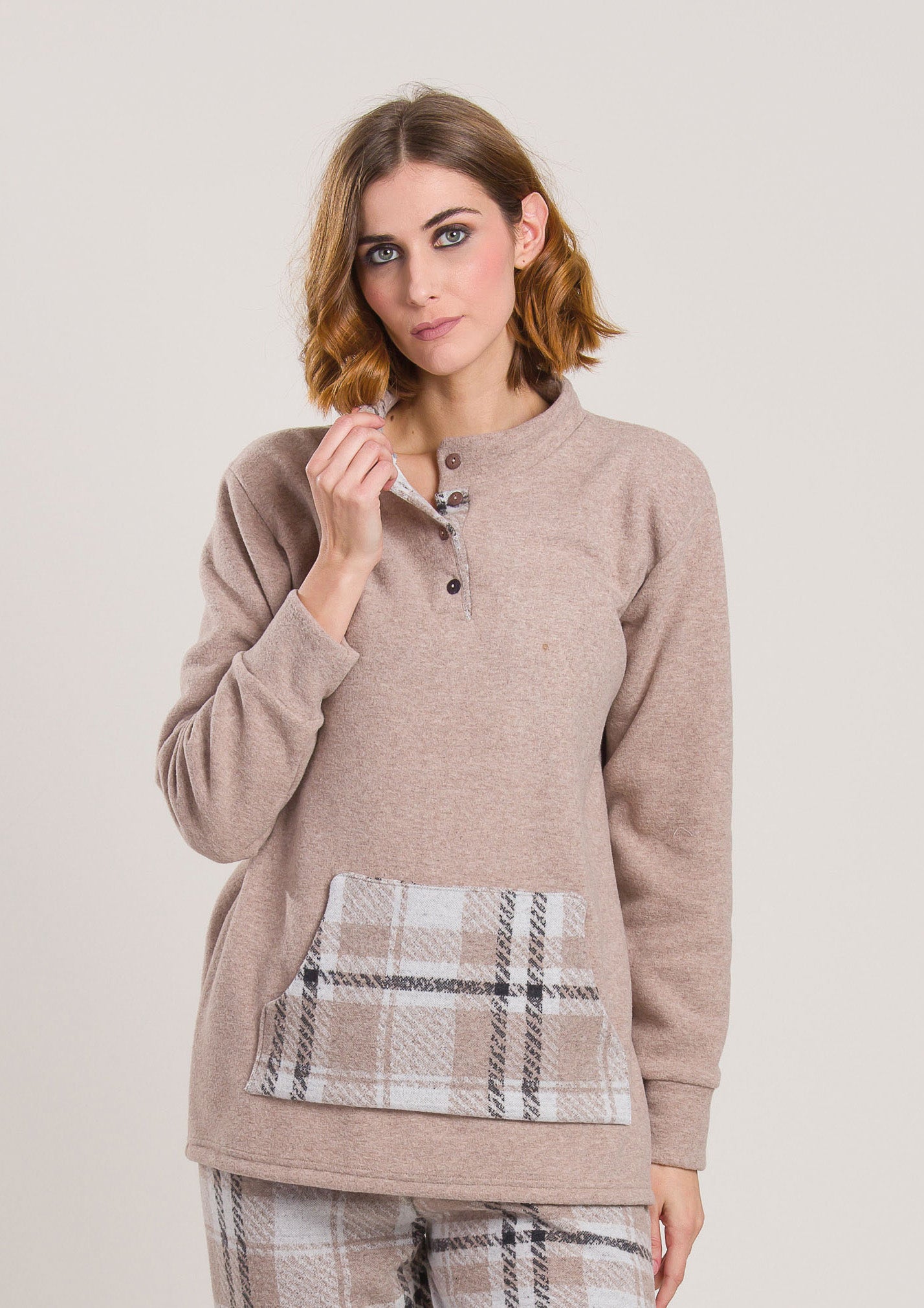 pigiama-scozzese-donna-195zjg-1.jpg Pigiama Felpato Scozzese da Donna V50111 Tabacco / S - immagine 1
