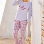 COTONE Pigiama Donna Jersey "The Breakfast Club" con Pantalone Scozzese – Comfort Pratico e Stile Quotidiano
