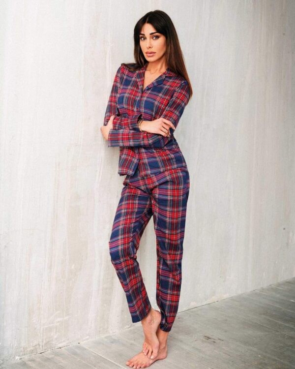 pigiama-tartan-donna-232xyt-1.jpg Pigiama Donna natalizio aperto avanti in flanella Jadea scozzese tartan Dolce Casa Biancheria - immagine 1