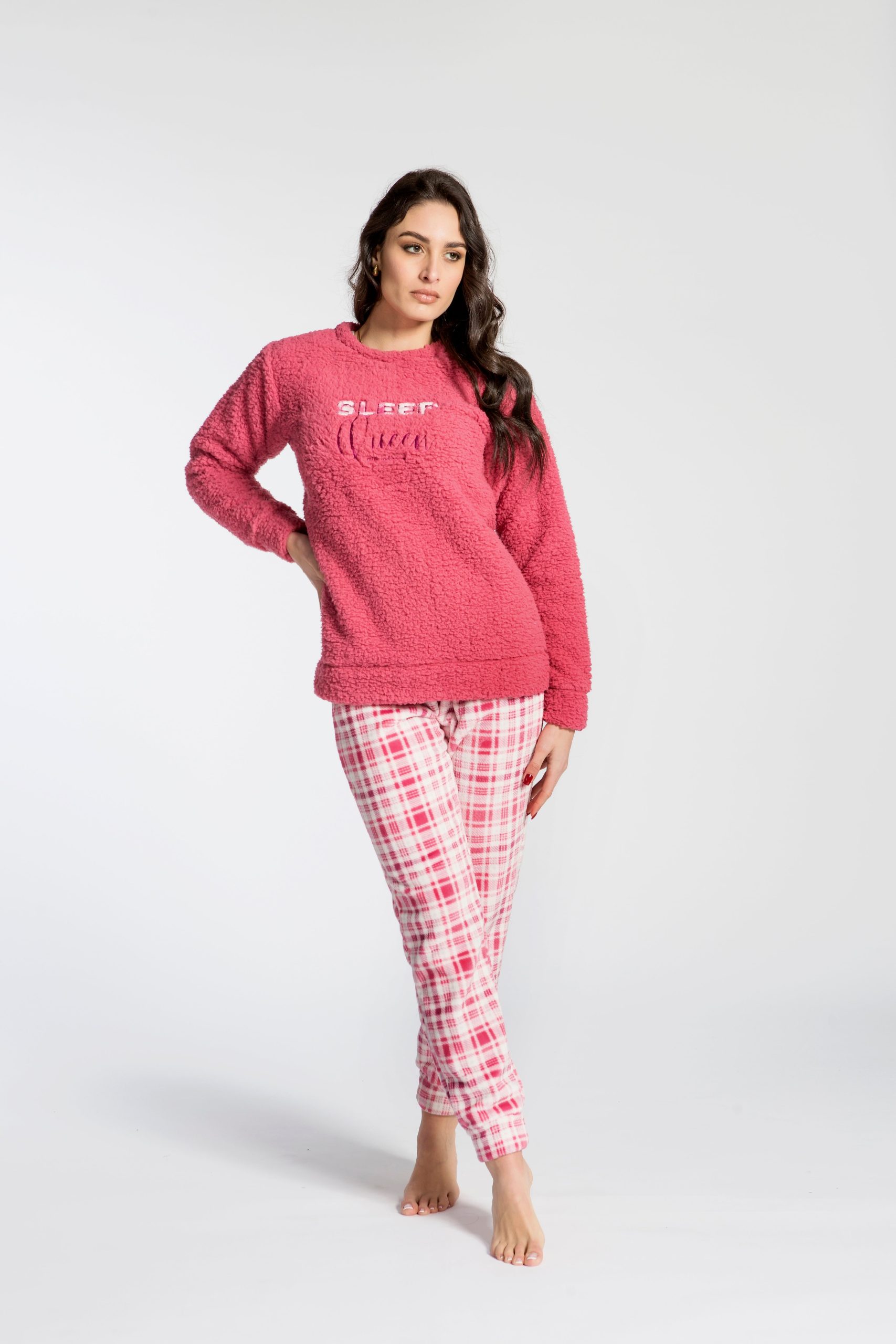 pigiama-tartan-donna-855gin-1.jpg Pigiama donna top sherpa pantaloni flannel tartan love – ipigiami - immagine 1