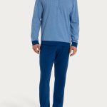 RAGNO Pigiama Uomo Lungo Collo a V Cotone Leggero UA22N2 44 / Azzurro