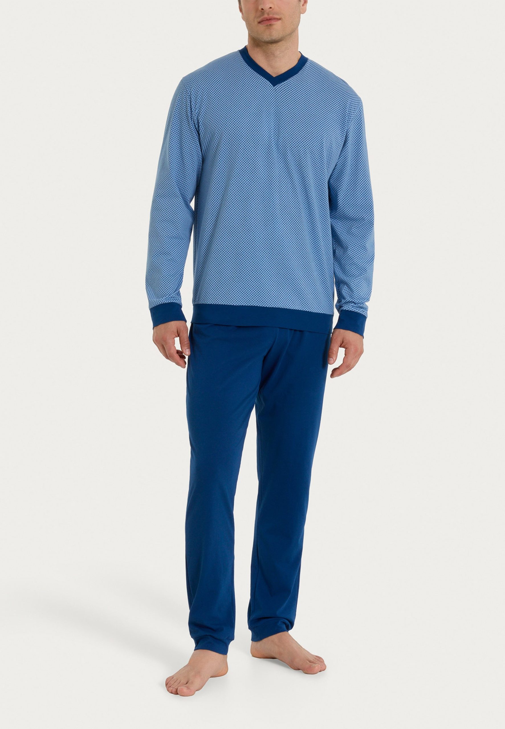 pigiama-uomo-cotone-leggero-086yze-1.jpg RAGNO Pigiama Uomo Lungo Collo a V Cotone Leggero UA22N2 44 / Azzurro - immagine 1