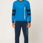 100% COTONE Pigiama Uomo Estivo Sportivo con Logo Laterale