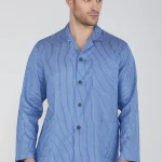 Buy online pigiama uomo in cotone riga raso tinto in filo con collo a camicia e bottoni