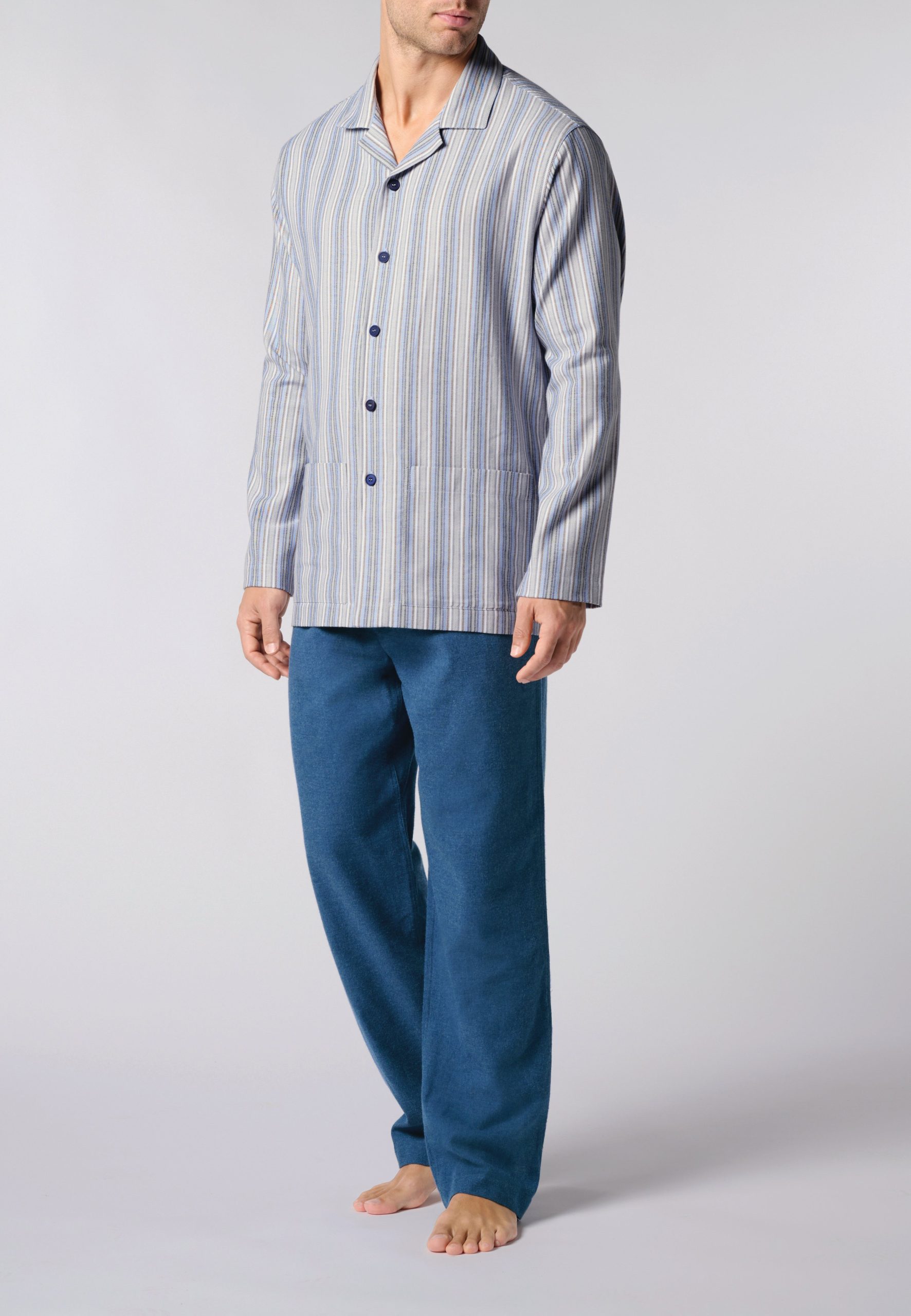 pigiama-uomo-flanella-010dzz-1.jpg Pigiama Uomo Manica Lunga Aperto Flanella 100% Cotone PEROFIL VPRT93214 48 / Blu - immagine 1