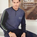 Enrico Coveri Pigiama uomo lungo spezzato in caldo cotone colorato tinta unita ART.EP6050 BLU