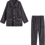 Pigiama Uomo Invernale Nuovo Offerte 2 Pezzi Pigiama Uomo Lungo Soffice Pigiama a Righe in Flanella Spessa Pigiama Comodo con Bottoni e Tasche + Pigiama Pantaloni Pigiama Sherpa Teddy Uomo Caldo :
