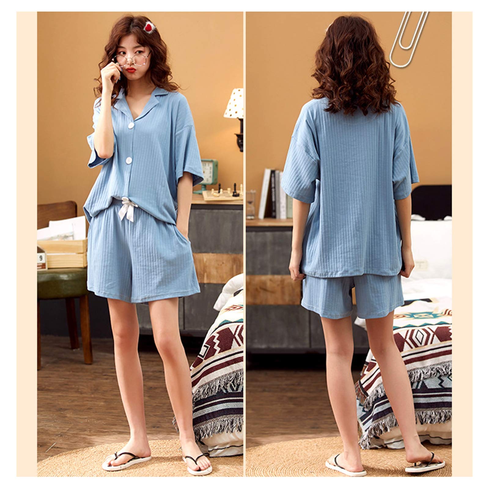 pigiami-corti-donna-587dbf-1.jpg ZJML Set Pigiama Donna Primavera Estate, Pigiami Corti in Cotone, Indumenti da Notte con Bottoni Larghi,Style3,Medium : Amazon.it: Moda - immagine 1