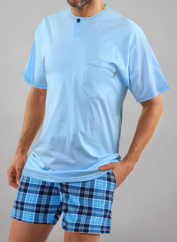 pigiami-corti-uomo-106ach-1.jpg sesto senso Pigiama Uomo Corto Cotone Biancheria da Notte Pigiami Due Lingerie Maniche Corte Pantaloni Corti 3XL 2629/13 Azzurro : Amazon.it: Moda - immagine 1