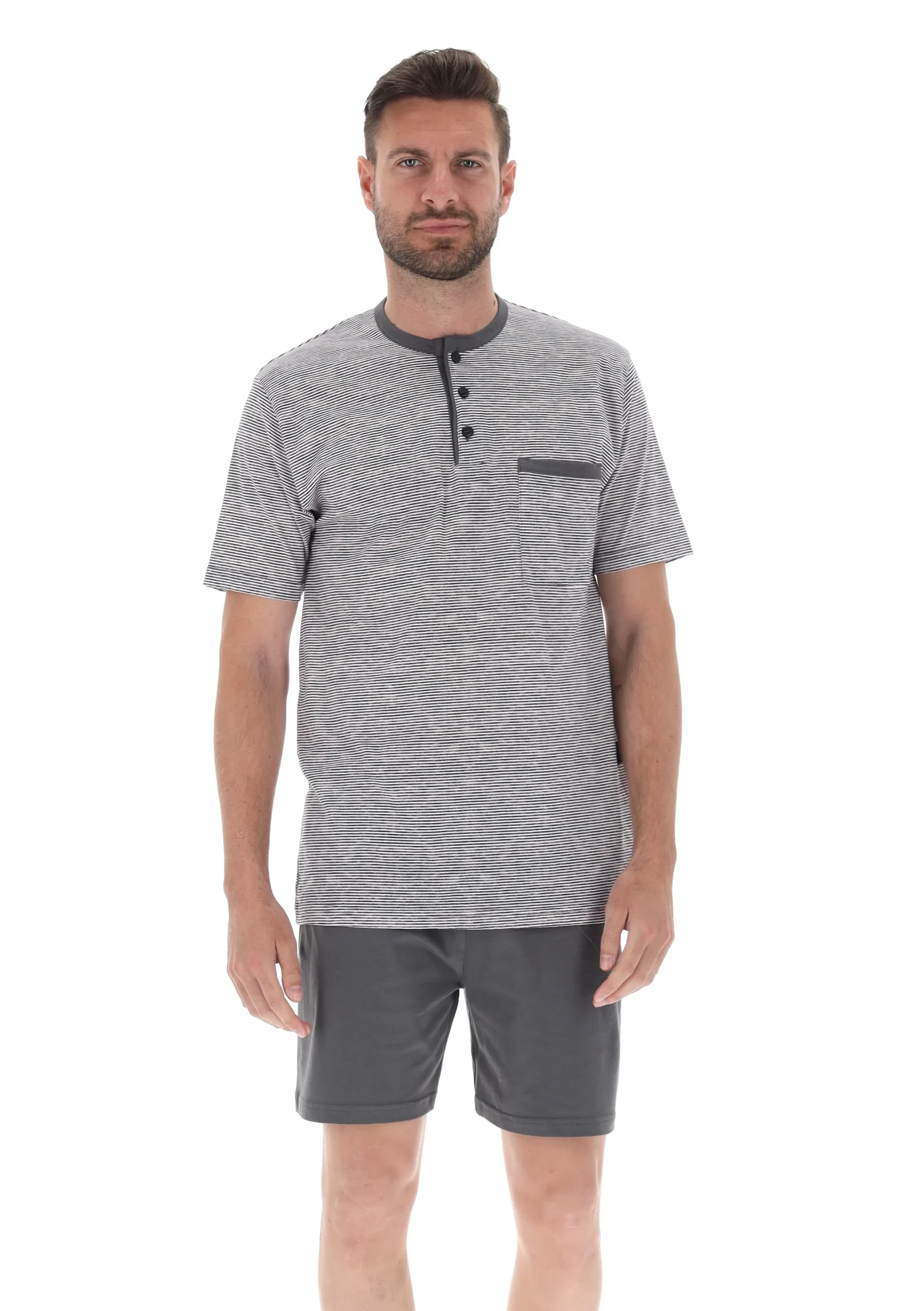 pigiami-corti-uomo-273mcq.webp Pigiama corti uomo in fantasia a righe Bip Bip art. 3725 - immagine 1