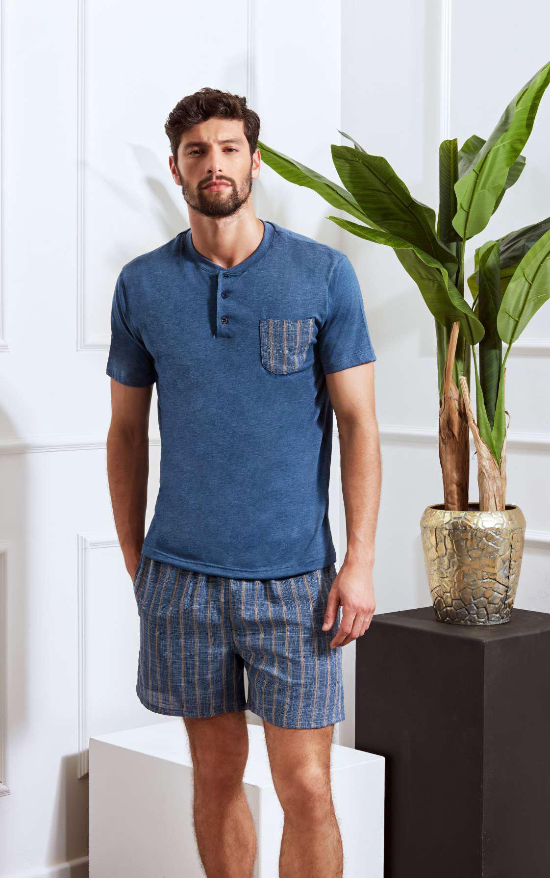 pigiami-corti-uomo-307smo-1.jpg Pigiama uomo corto in cotone Q bo' - immagine 1