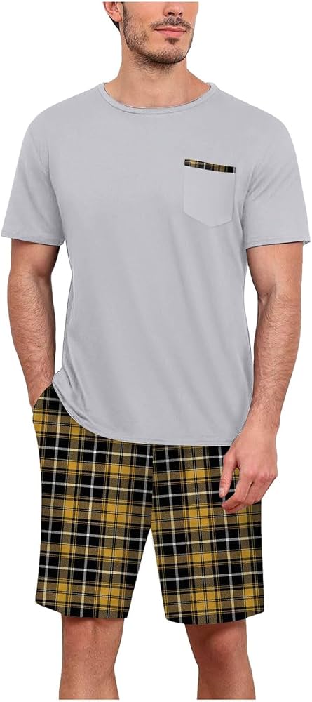 pigiami-corti-uomo-601khw-1.jpg Pigiama Uomo Estivo Cotone, Completi Estivi Uomo, Estate Set a Colori Contrastanti Collo Rotondo Top a Maniche Corte E Pantaloncini con Tasca Pigiami Uomo Abbigliamento da Casa : Amazon.it: Moda - immagine 1