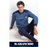 Il Granchio Pigiama uomo GP344 lungo in cotone tinta unita blu denim