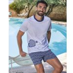 Pigiama uomo estivo con stampa tennis e pantaloncino fantasia Bianco/blu, M