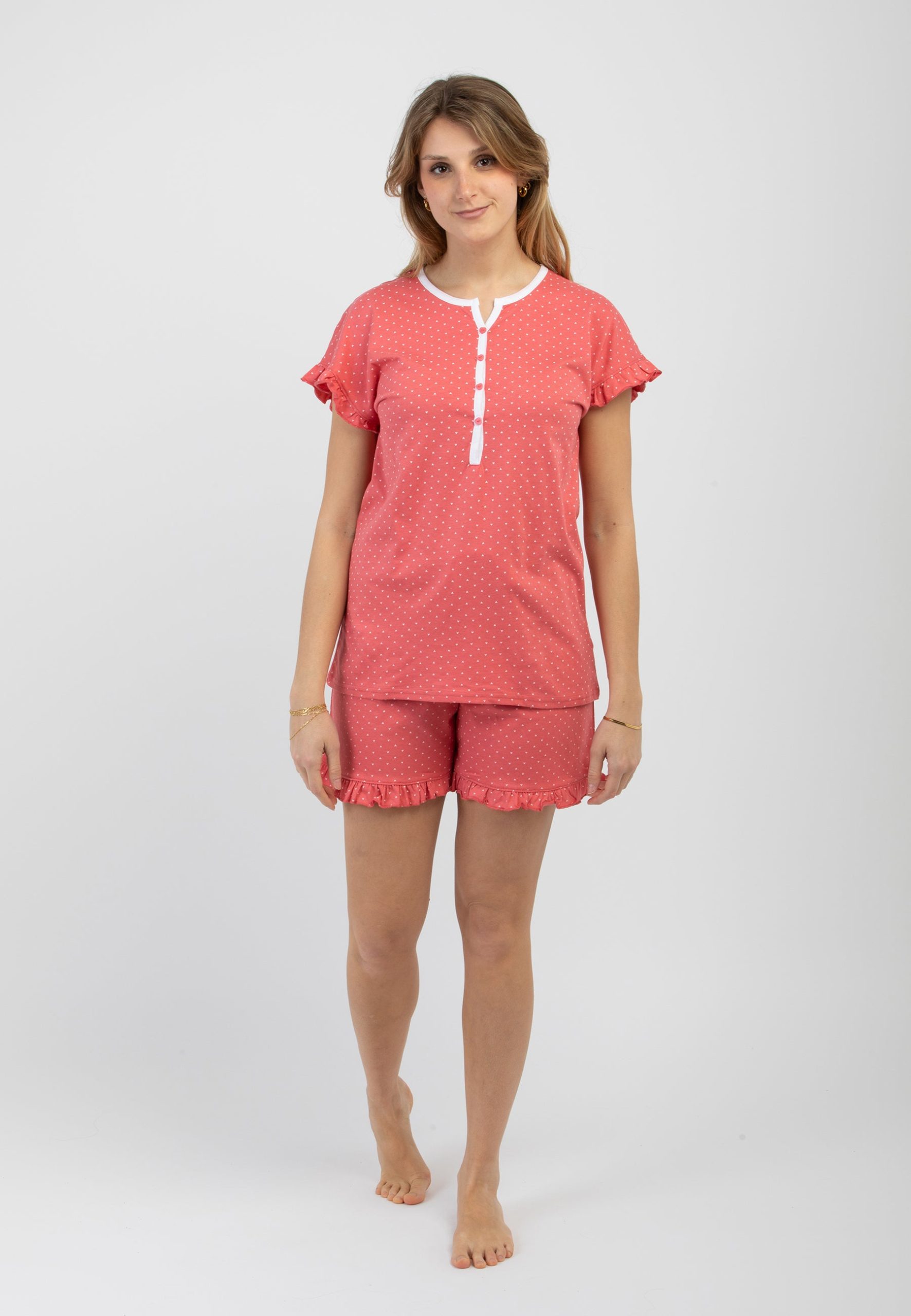 pigiami-lovable-563tul-1.jpg Pigiama Donna Corto 100% Cotone LOVABLE 9L0DSMX S / Corallo - immagine 1