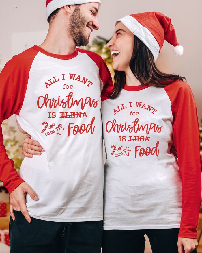pigiami-natalizi-coppia-137muh-1.jpg Set Coordinato Maglia Pigiama Natalizia Personalizzabile per Coppia "All I Want for Christmas" Idea Regalo Natale - immagine 1