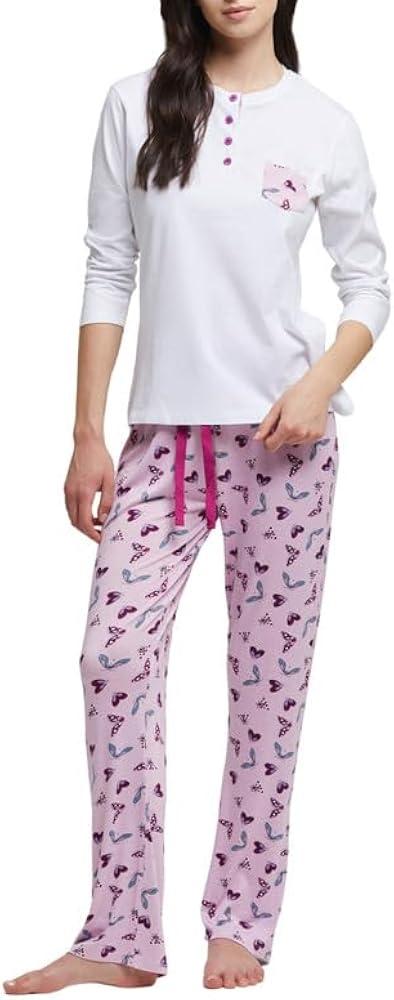 pompea-pigiami-034uft-1.jpg POMPEA Pigiama Donna Darla, Pigiama Lungo con Maglia in Cotone e Pantalone in Viscosa Fantasia Farfalle (Tg. M Rosa) : Amazon.it: Moda - immagine 1