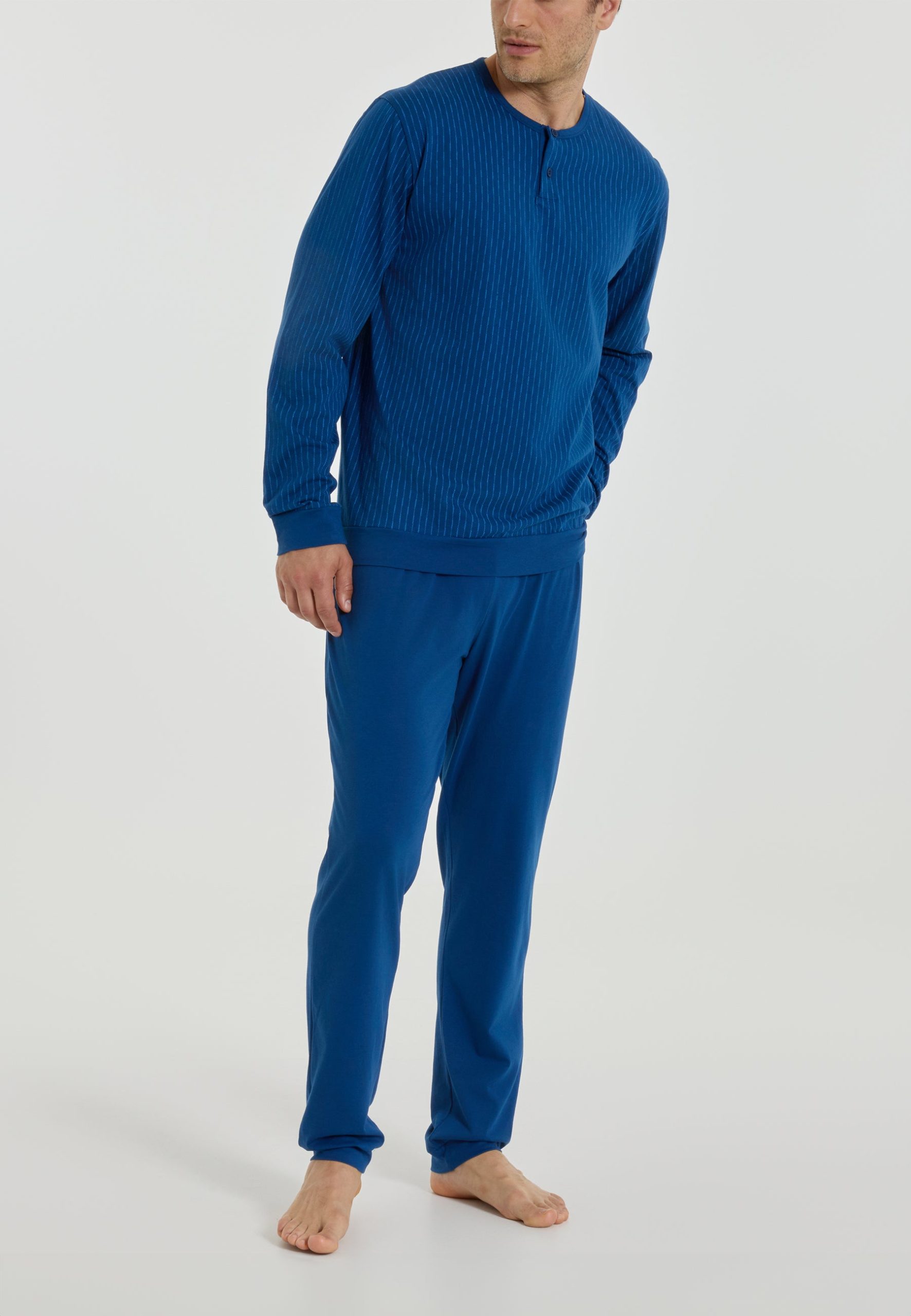 ragno-pigiami-475yrs-1.jpg RAGNO Pigiama Uomo Lungo Serafino Cotone Leggero Rigato UA26N1 44 / Blu - immagine 1