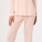 RAGNO Pigiama donna aperto cotone modal manica lunga DG20N6 PERLE ROSA bottoni raso taglie grandi