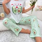 Set Pigiami Da Donna A Maniche Corte Con Stampato Motivo Avocado E Pantaloni Lunghi | SHEIN ITALIA