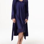 Vestaglia in satin con pizzo, blu notte S/M